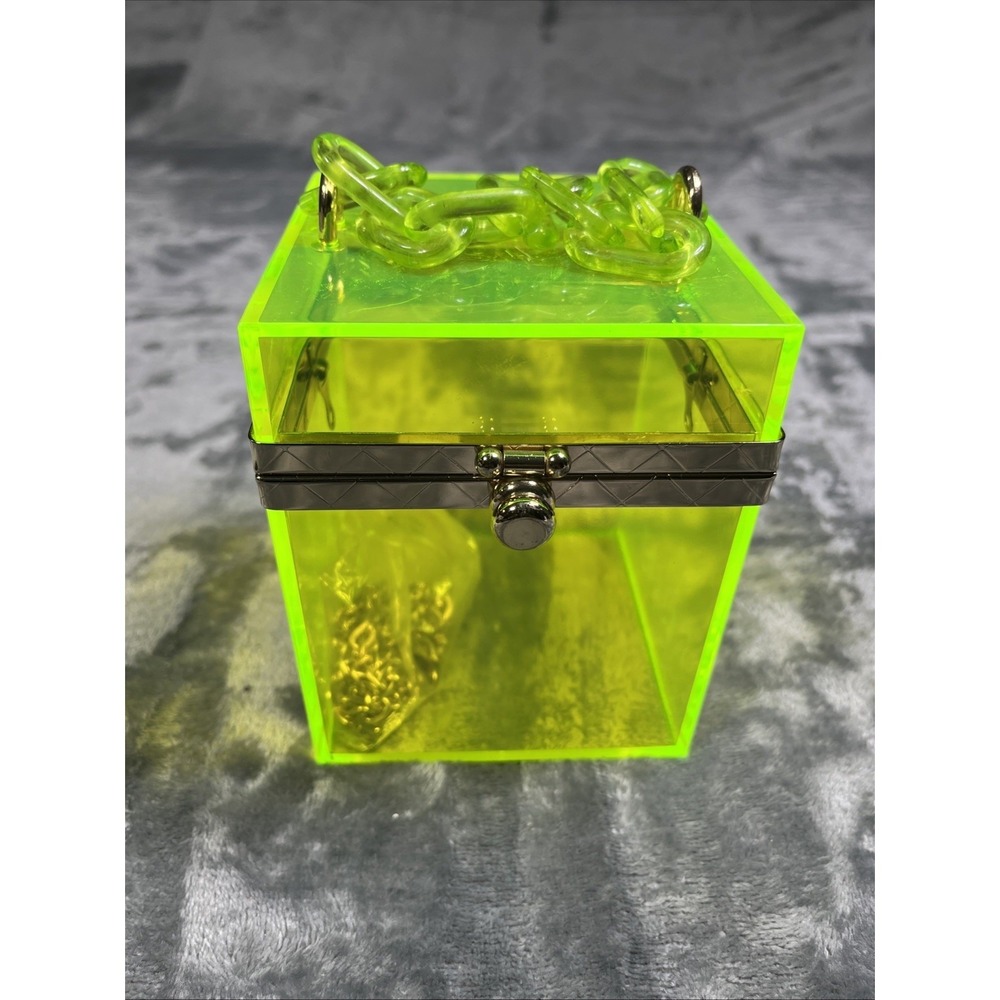 Womens Clear Neon Purse Square Acrylic Purse Clear Fashion Strap Boho Chic Retro